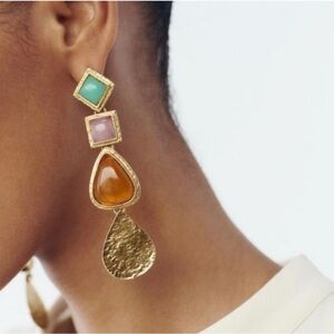 Zara Elegant Gold and Multicolor Drop Earrings